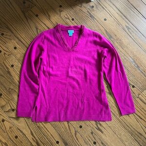Pink V-Neck Cashmere Sweater
